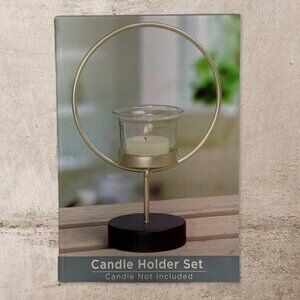 Candle Holder Set Tabletop Pedestal Minimalistic Geometric Classic Gold Black